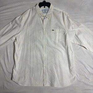 White Lacoste Long Sleeve Casual Button-Down Shirt - Size XL, Lightly Worn